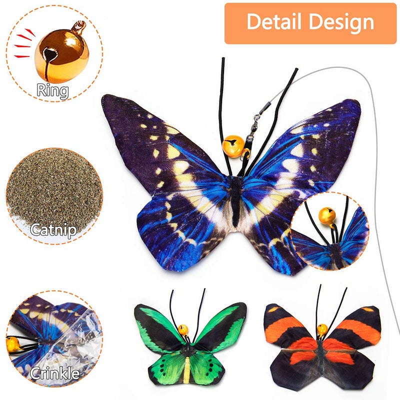 AWOOF Butterfly Cat Wand Cat Toys Set, Realistic Crinkle Catnip Butterflies Kitten Toys with Retractable Interactive Cat Wand 11 PCS Cat Toys for Indoor Cats - Image 3